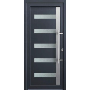 Antracit bejárati ajtó Prémium Inox behúzóval