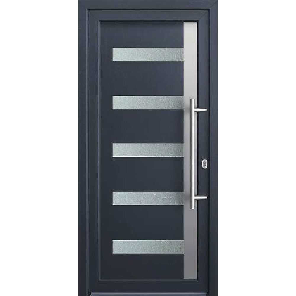 Antracit bejárati ajtó Prémium Inox behúzóval